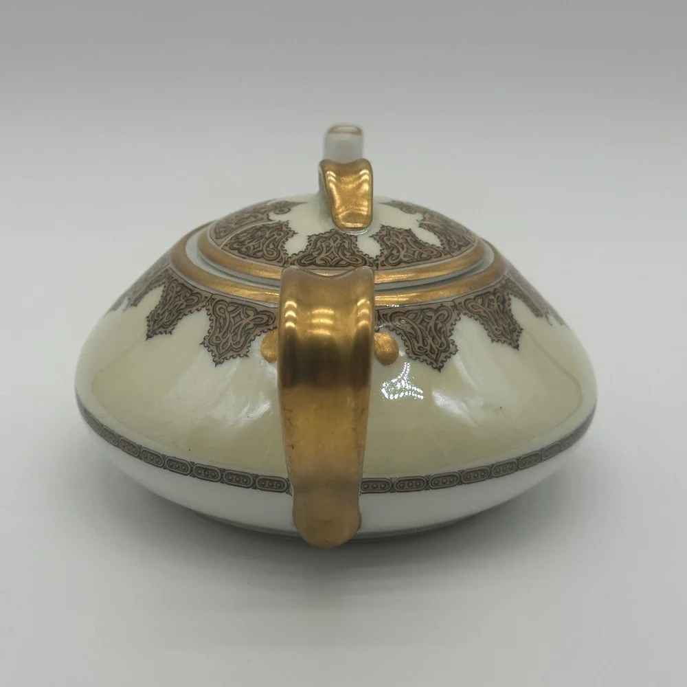 Haviland Limoges France Antique Porcelain Teapot Gold Scroll Cream